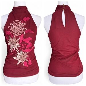 Anthropologie Romantic Mesh Embroidered Mock Neck Top NWT Small Feminine